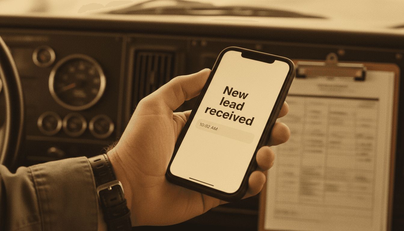 Smartphone screen showing Missed Call Text-Back notification with lead confirmation