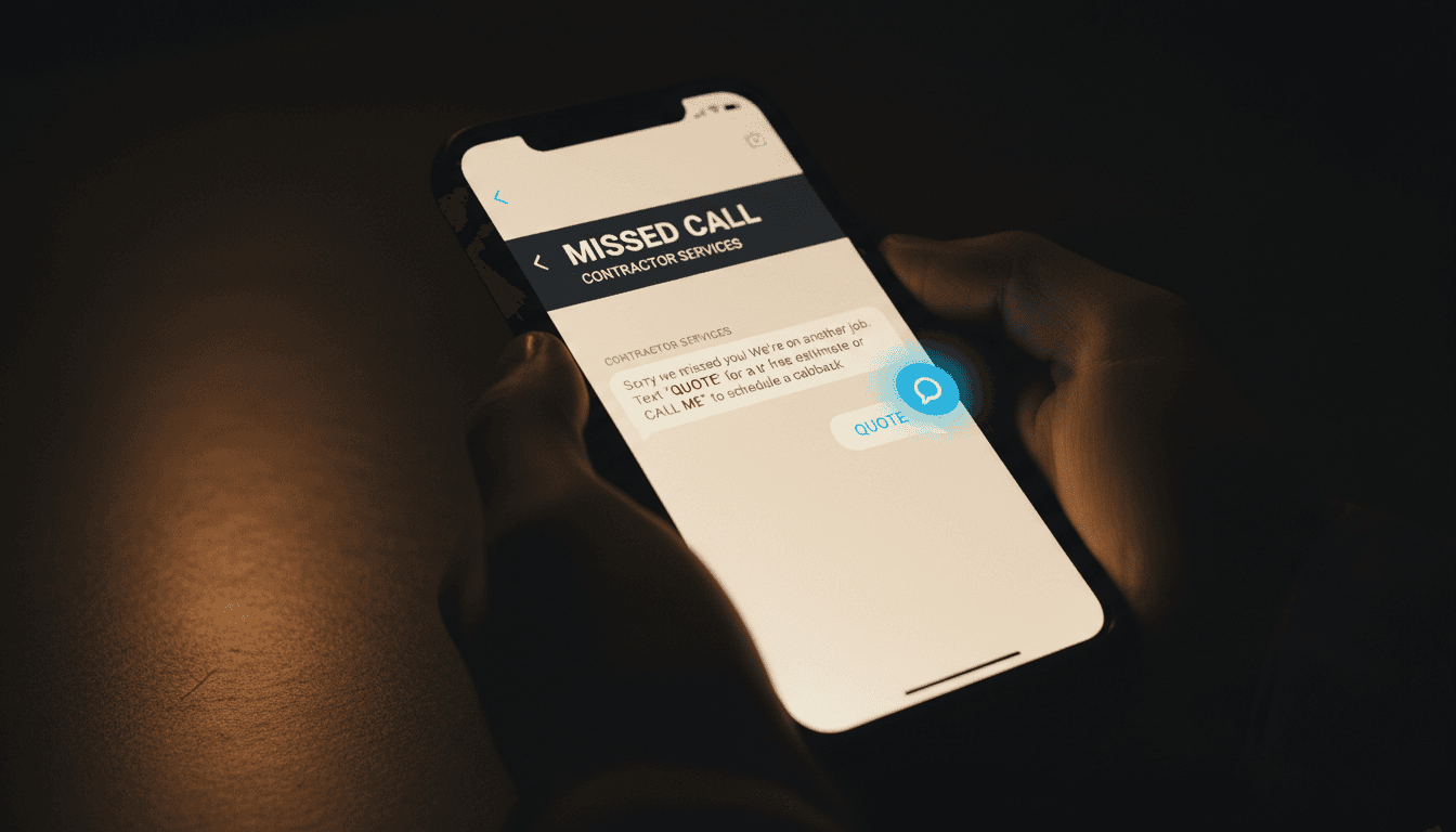 Mobile phone displaying missed call text-back system notification